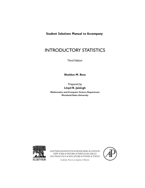 Introductory Statistics, Student Solutions Manual (e-only), PDF eBook