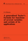 A Generalized Taylor's Formula for Functions of Several Variables and Certain of its Applications - eBook