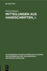 Mitteilungen aus Handschriften, I. - eBook