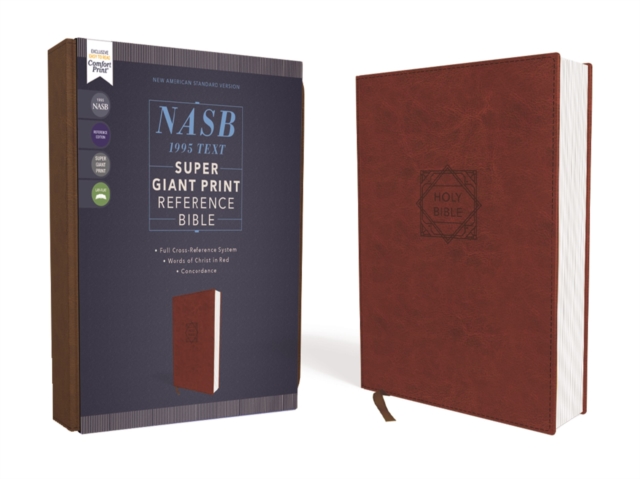 NASB, Super Giant Print Reference Bible, Leathersoft, Brown, Red Letter, 1995 Text, Comfort Print, Leather / fine binding Book