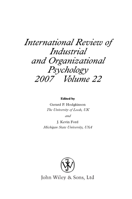 International Review of Industrial and Organizational Psychology 2007, Volume 22, PDF eBook