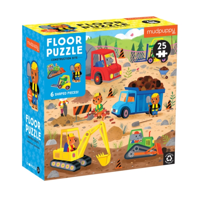 Construction Site 25 Piece Floor Puzzle with Shaped Pieces, Jigsaw Book
