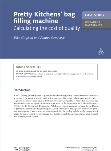 Case Study: Pretty Kitchens' Bag Filling Machine : Calculating the Cost of Quality, EPUB eBook