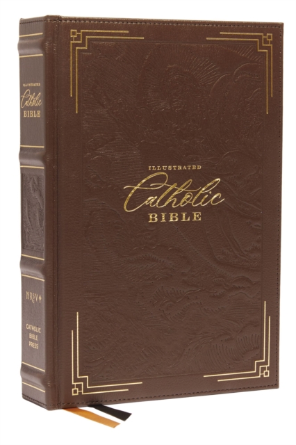 NRSVCE, Illustrated Catholic Bible, Genuine leather over board, Brown, Comfort Print : Holy Bible, Hardback Book