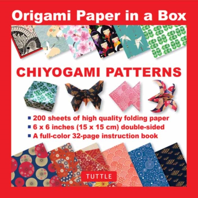 Origami Paper in a Box - Chiyogami Patterns : 200 Sheets of Tuttle Origami Paper: 6x6 Inch Origami Paper Printed with 12 Different Patterns: 32-page Instructional Book of 12 Projects, Multiple-component retail product Book