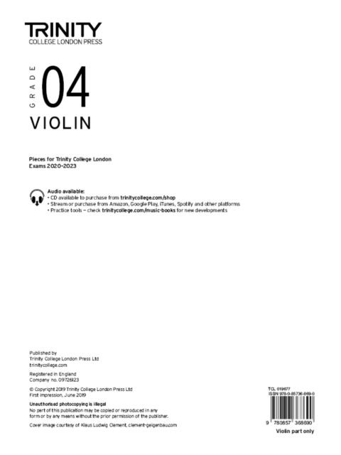 Trinity College London Violin Exam Pieces From 2020: Grade 4 (part only), Sheet music Book