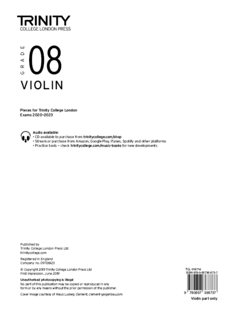 Trinity College London Violin Exam Pieces From 2020: Grade 8 (part only), Sheet music Book