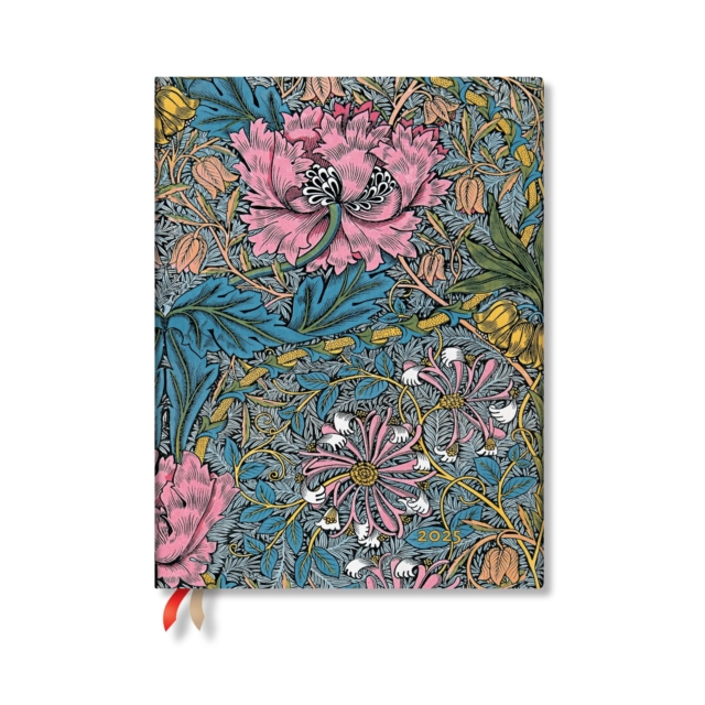 Morris Pink Honeysuckle (William Morris) Ultra 12-month Vertical Hardback Dayplanner 2025 (Elastic Band Closure), Hardback Book