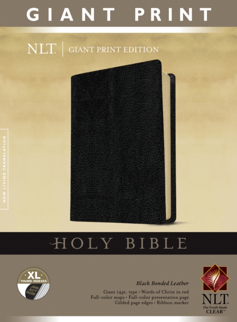 NLT Holy Bible, Giant Print, Black, Indexed, Leather / fine binding Book