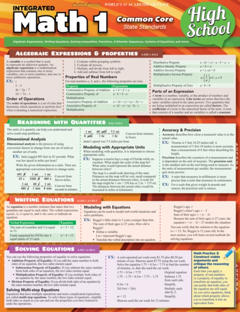 Math 1 - Common Core 9th Grade : Integrated, PDF eBook