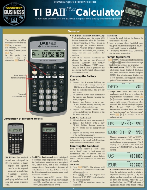 TI BA II Plus Calculator : a QuickStudy Laminated Reference Guide, PDF eBook
