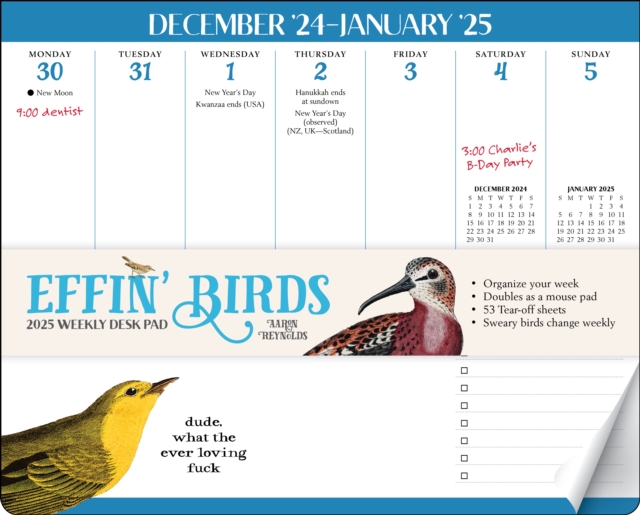 Effin' Birds 2025 Weekly Desk Pad Calendar, Calendar Book