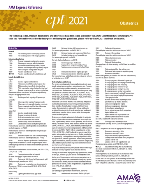 CPT 2021 Express Reference Coding Card: Obstetrics, PDF eBook