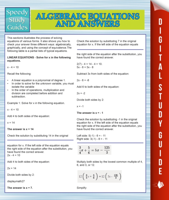 Algebraic Equations And Answers (Speedy Study Guides), EPUB eBook