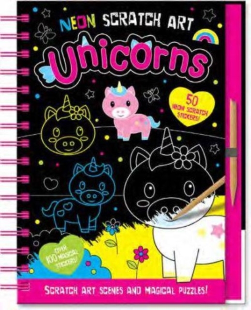 Neon Scratch Art Unicorns, Hardback Book
