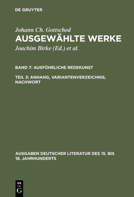 Ausfuhrliche Redekunst. Anhang, Variantenverzeichnis, Nachwort, PDF eBook