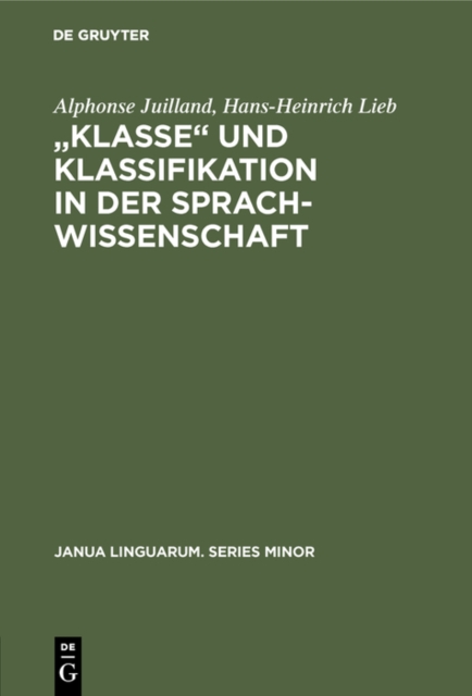 „Klasse" und Klassifikation in der Sprachwissenschaft, PDF eBook