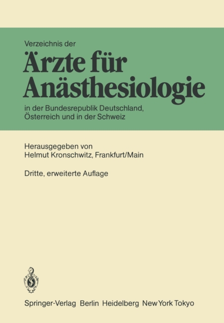 Verzeichnis der Arzte fur Anasthesiologie in der Bundesrepublik Deutschland, Osterreich und der Schweiz, PDF eBook
