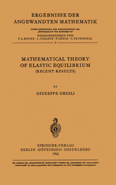 Mathematical Theory of Elastic Equilibrium : Recent Results, PDF eBook