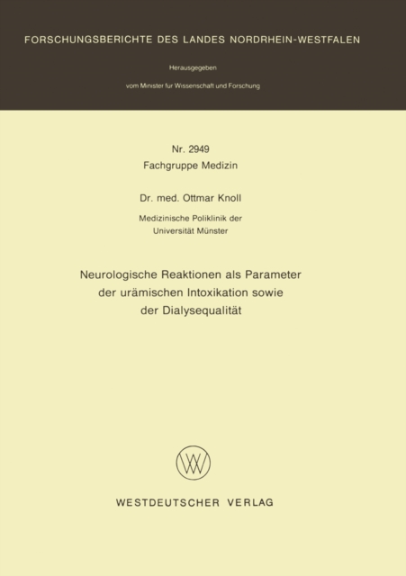 Neurologische Reaktionen als Parameter der uramischen Intoxikation sowie der Dialysequalitat, PDF eBook