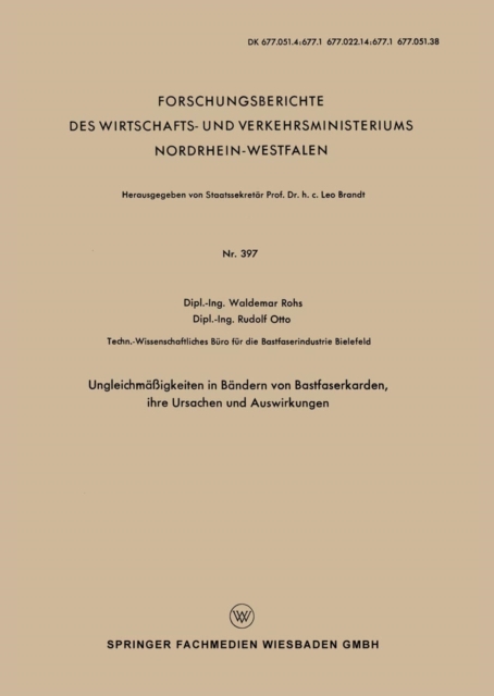 Ungleichmaigkeiten in Bandern von Bastfaserkarden, ihre Ursachen und Auswirkungen, PDF eBook