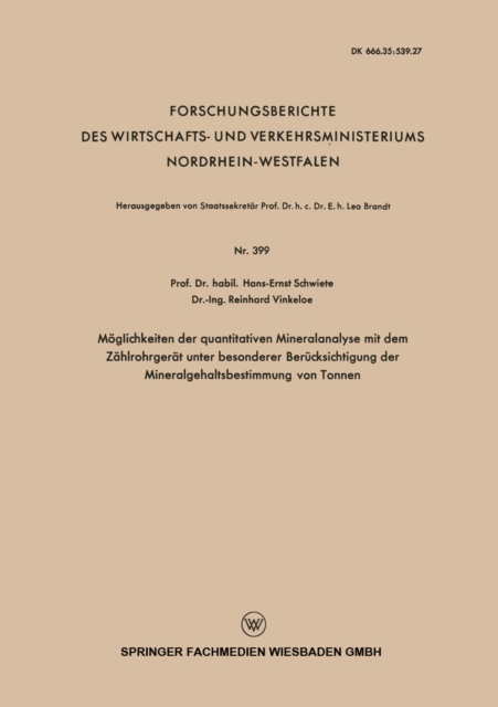 Moglichkeiten der quantitativen Mineralanalyse mit dem Zahlrohrgerat unter besonderer Berucksichtigung der Mineralgehaltsbestimmung von Tonnen, PDF eBook