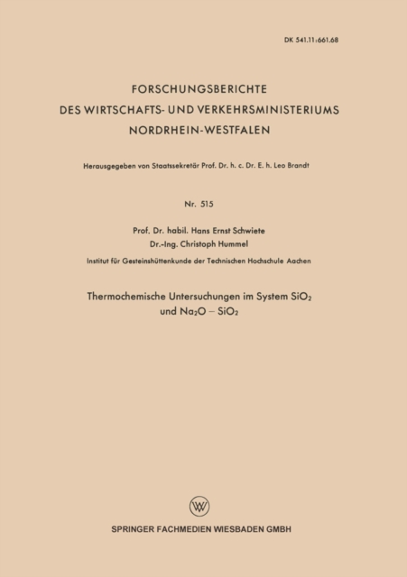 Thermochemische Untersuchungen im System SiO2 und Na2O - SiO2, PDF eBook