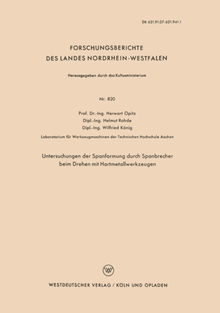 Untersuchungen der Spanformung durch Spanbrecher beim Drehen mit Hartmetallwerkzeugen, PDF eBook
