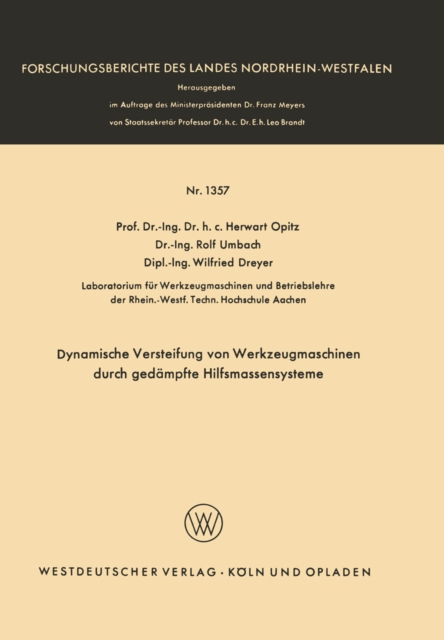 Dynamische Versteifung von Werkzeugmaschinen durch gedampfte Hilfsmassensysteme, PDF eBook